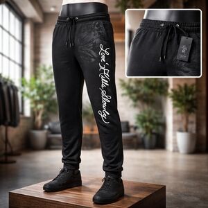 NEW, Ed Hardy Black Joggers with White Script